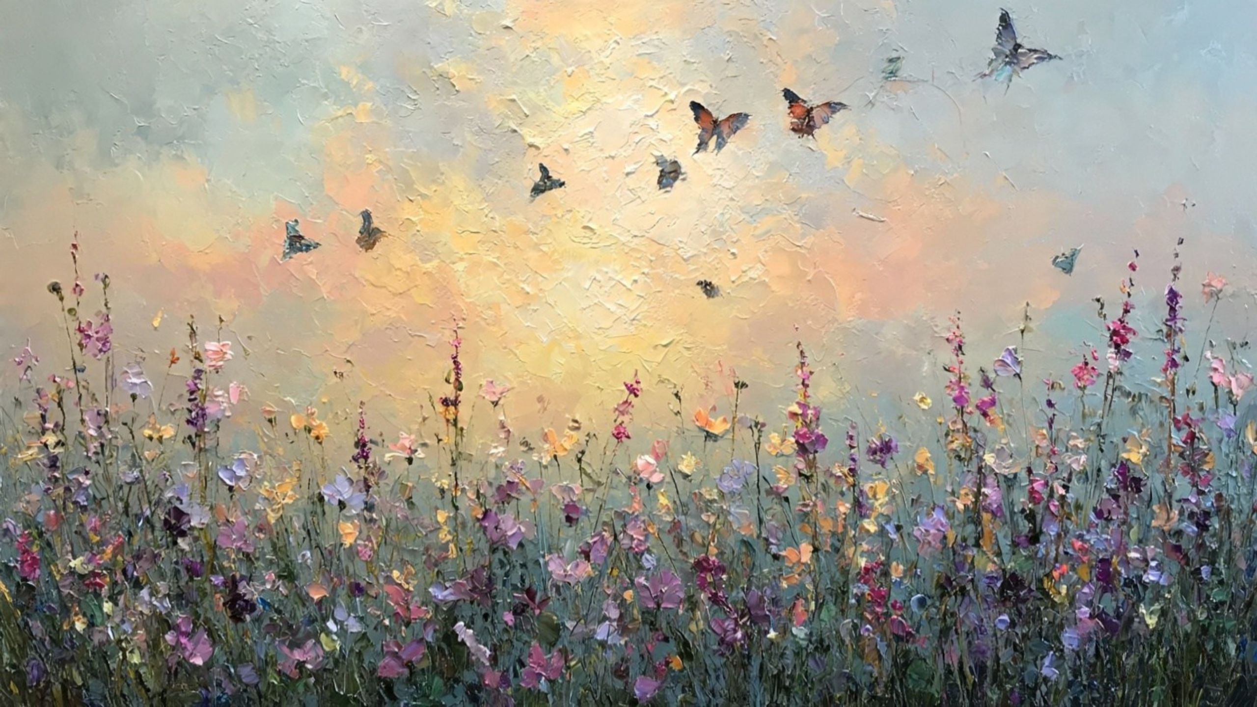 enchanted wildflower meadow at sunrise